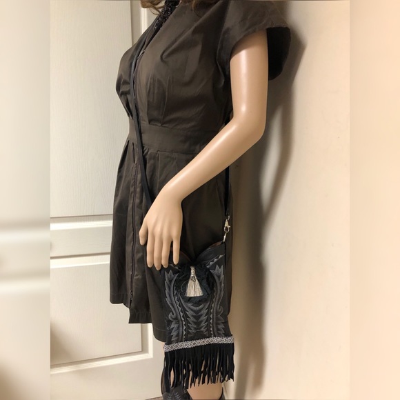 DAN POST BOOTS Handbag Black Leather Suede Fringes - Picture 3 of 8